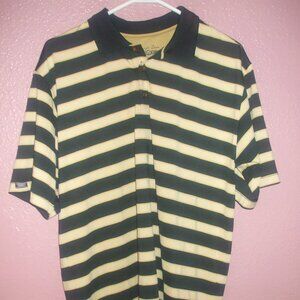 Straight Down Polo Shirt Golf Men’s Size Medium Short Sleeve Tan-Blk Stripe EUC